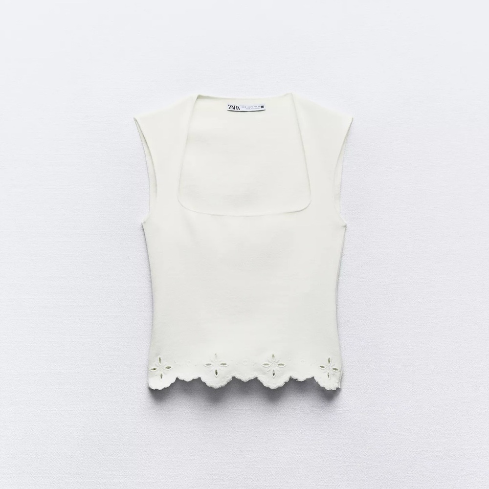 Zara Ivory Sleeveless Top with Cutout Hem & Midi Skirt Set